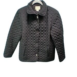 St Johns Bay Black Quilted Collar Jacket Womens Medium Snap Front Pockets Button